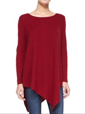 Joie Red 70% Wool 30% Cashmere Tambrel Asymmetrical Sweater